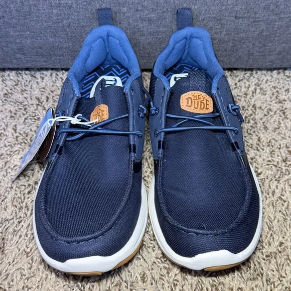 Hey Dude Wally Drift Mesh Men's Size 8 Casual Shoes Navy Blazer Blue White NEW - Picture 2 of 7